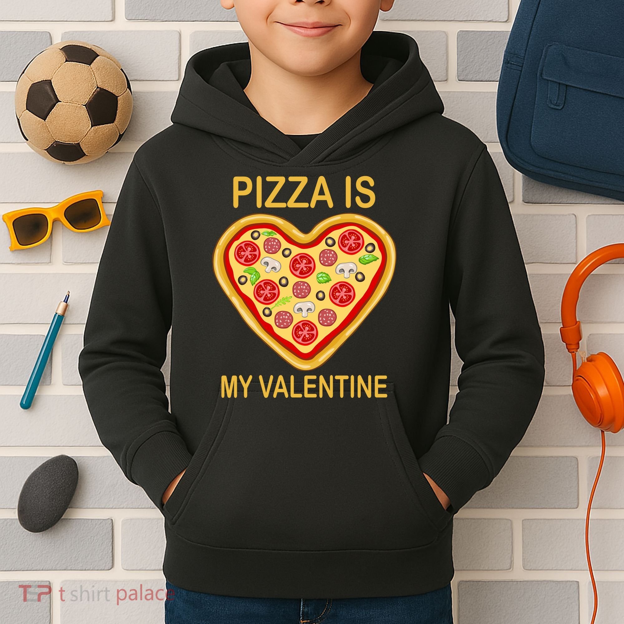 Pizza Is My Valentine Funny Pizza Lover Kids Hoodie