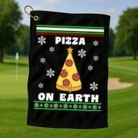 Pizza On Earth Ugly Christmas Golf Towel thumb 1