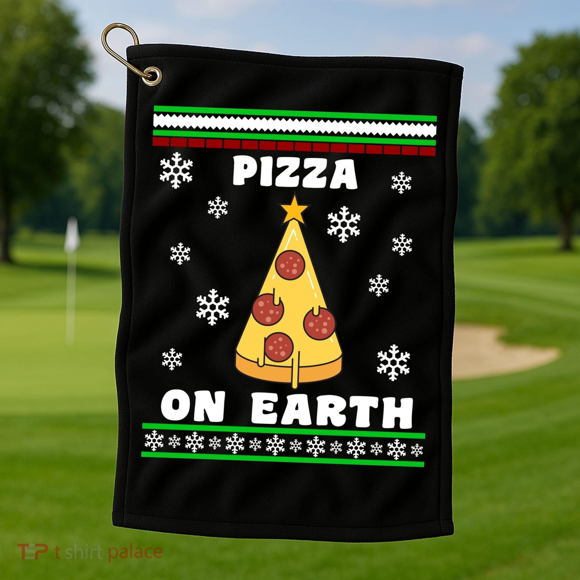 Pizza On Earth Ugly Christmas Golf Towel