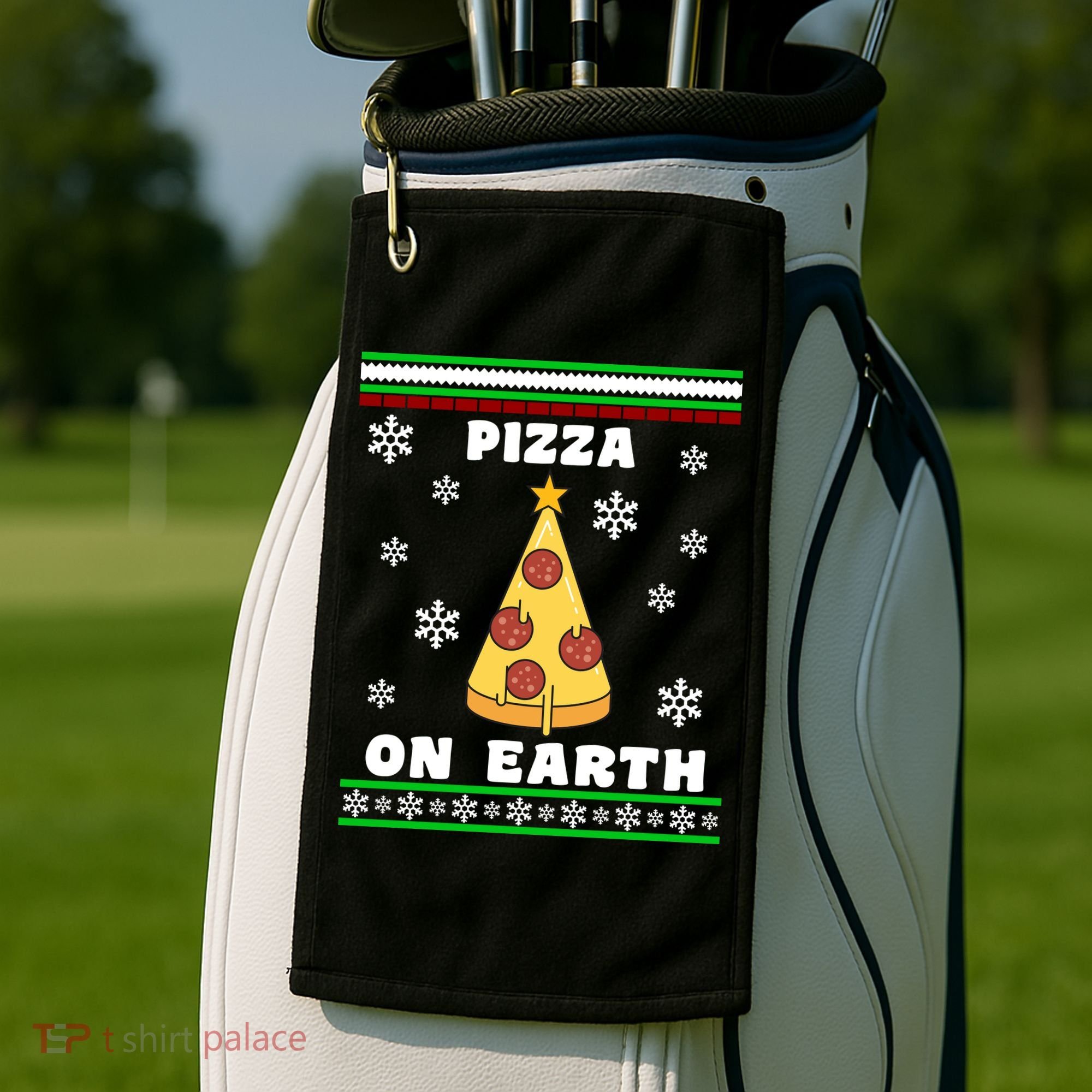 Pizza On Earth Ugly Christmas Golf Towel