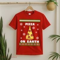 Pizza On Earth Ugly Christmas T-Shirt thumb 2