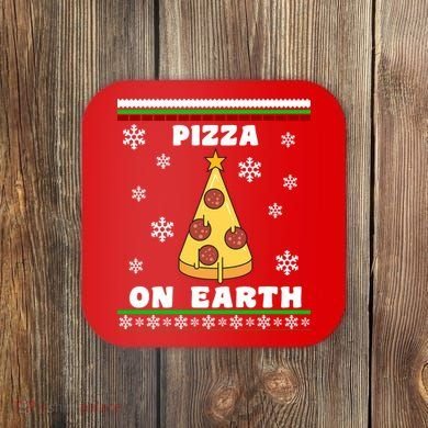 Pizza On Earth Ugly Christmas Coaster