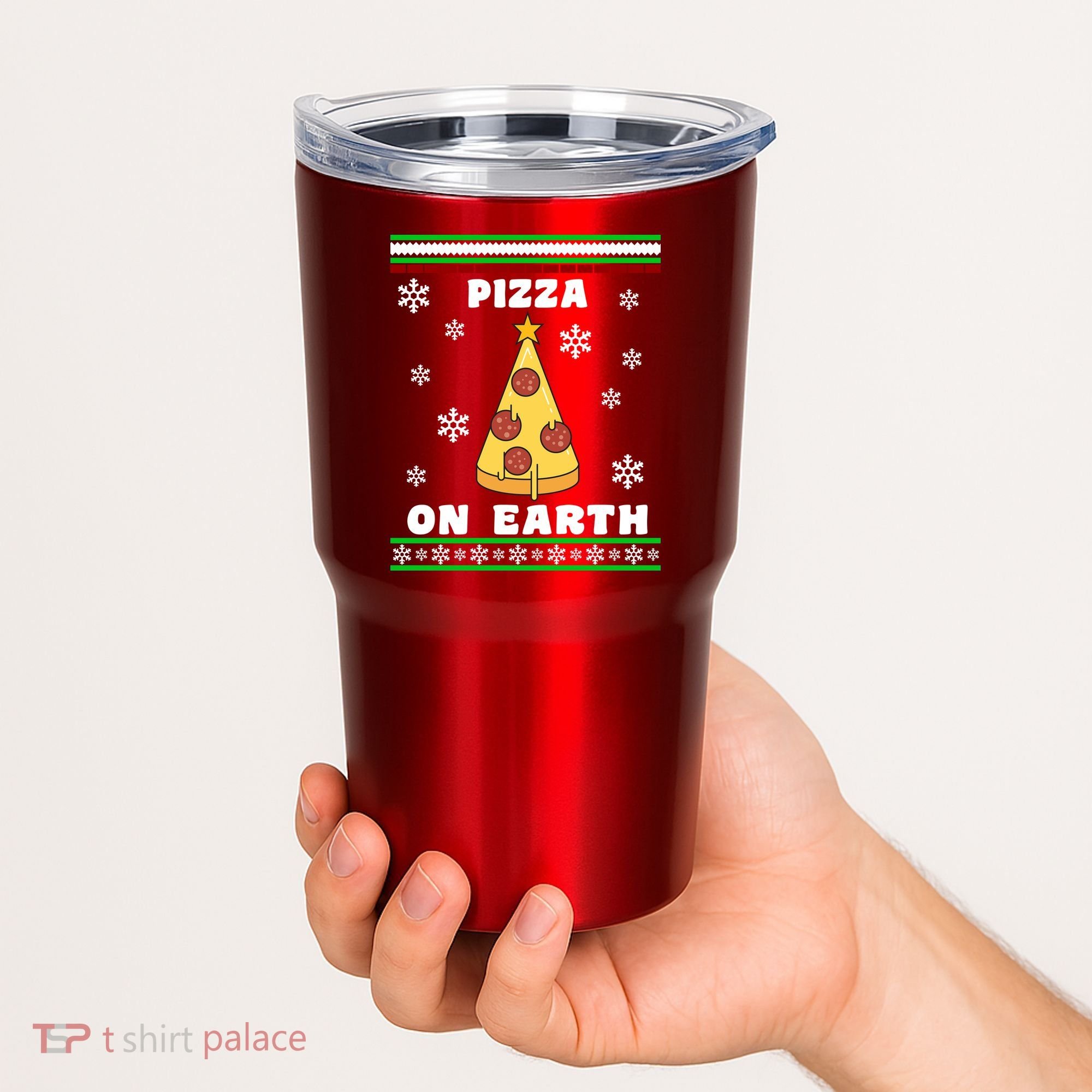 Pizza On Earth Ugly Christmas Tumbler