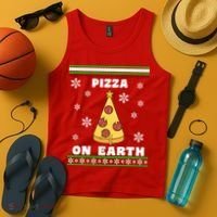 Pizza On Earth Ugly Christmas Tank Top thumb 4