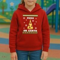 Pizza On Earth Ugly Christmas Kids Hoodie thumb 3