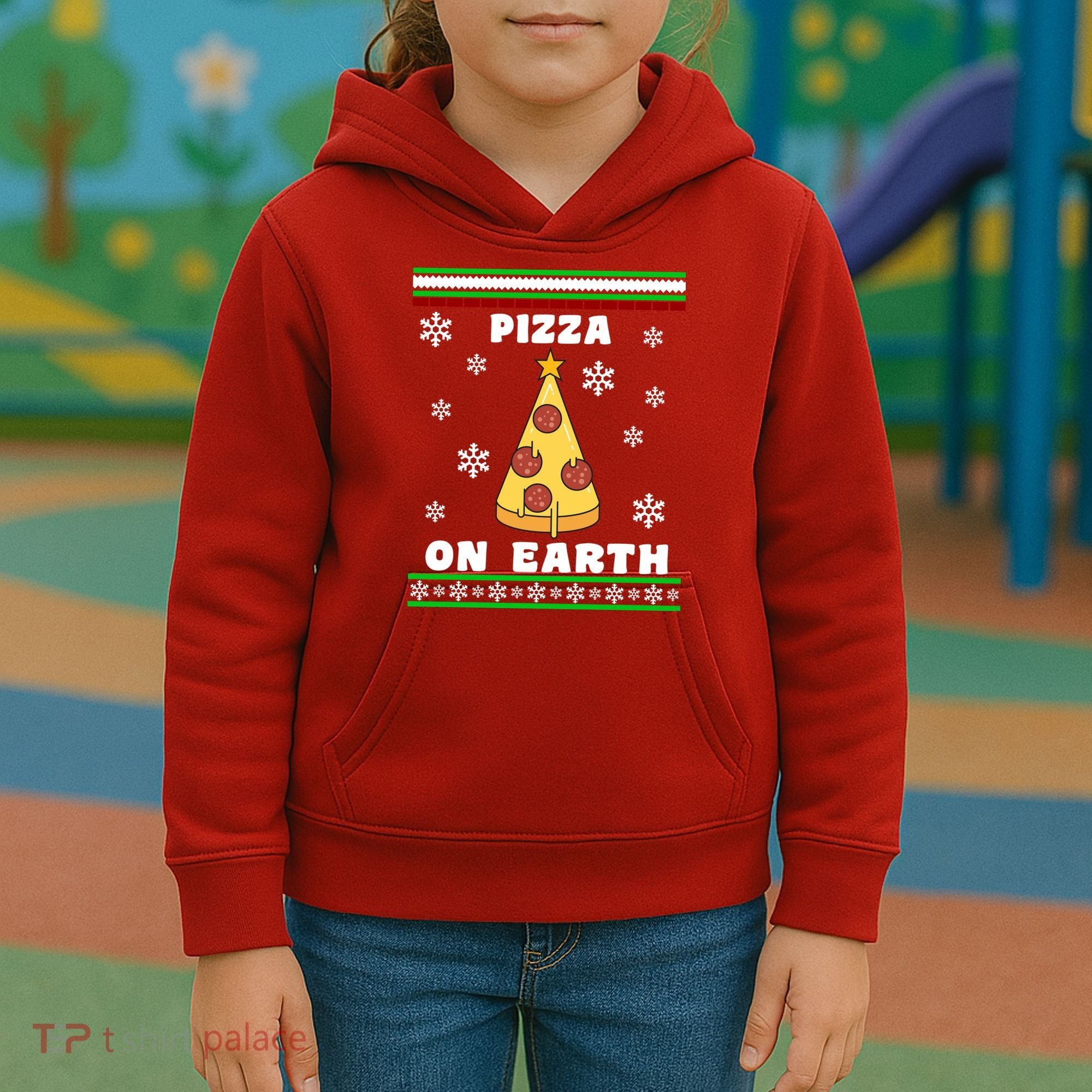 Pizza On Earth Ugly Christmas Kids Hoodie