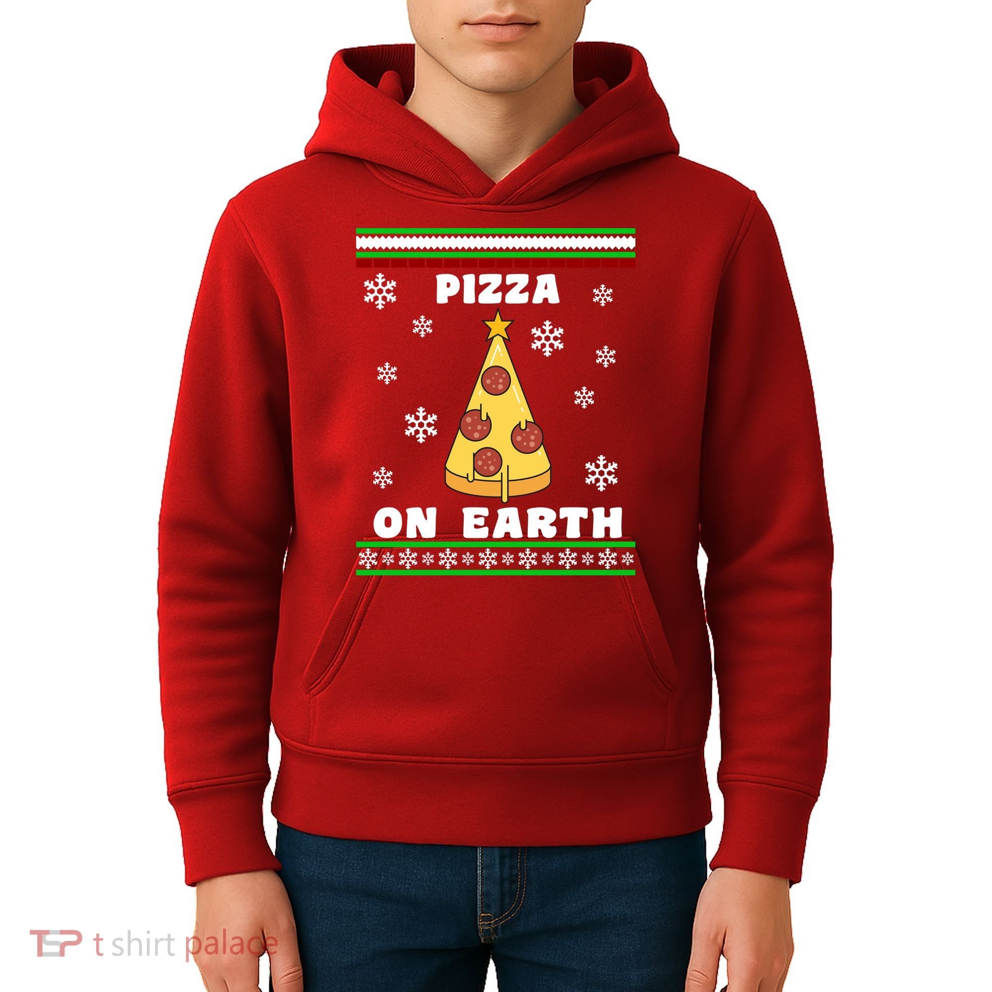 Pizza On Earth Ugly Christmas Kids Hoodie