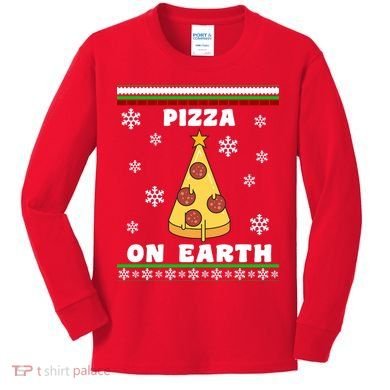 Pizza On Earth Ugly Christmas Kids Long Sleeve Shirt