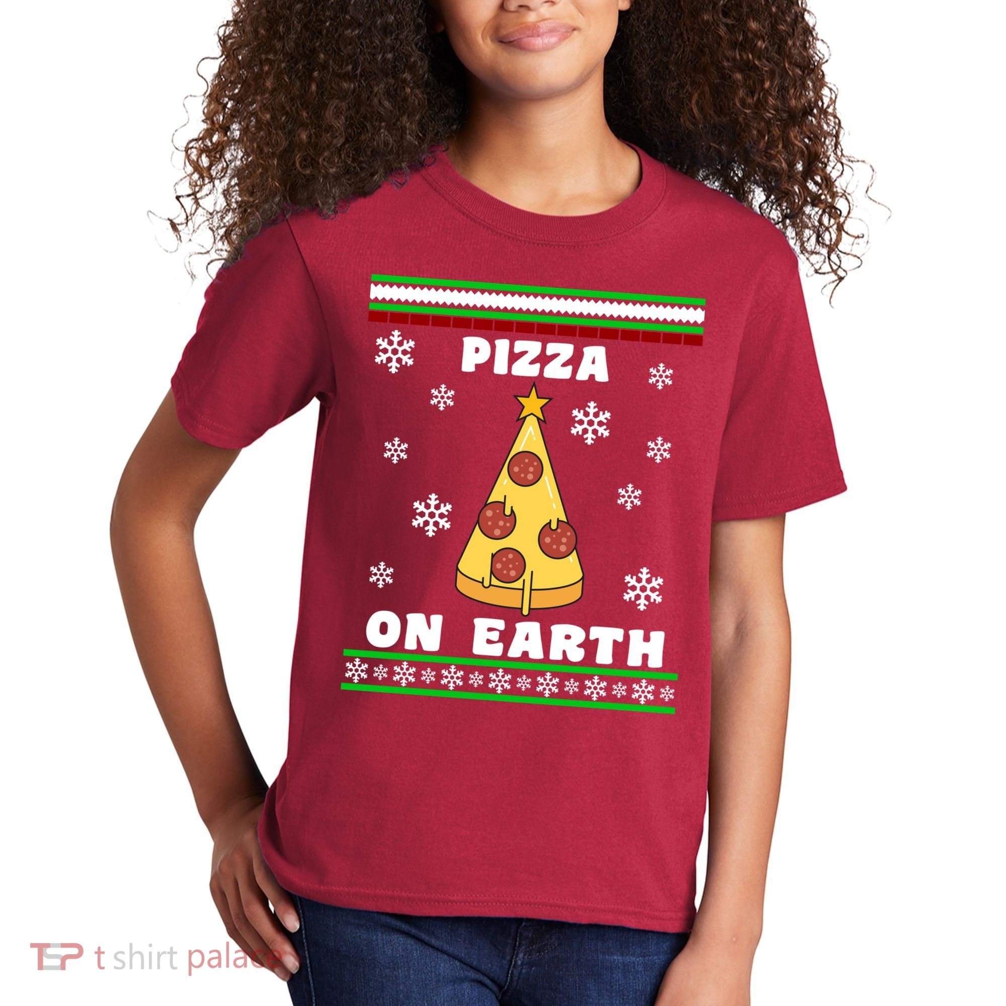 Pizza On Earth Ugly Christmas Kids T-Shirt