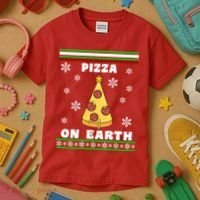 Pizza On Earth Ugly Christmas Kids T-Shirt thumb 3