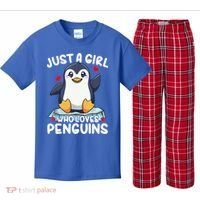 Penguin Just A Girl Who Loves Penguins Cool Gift Kids Plaid Pajama Set thumb 0