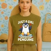 Penguin Just A Girl Who Loves Penguins Cool Gift Garment-Dyed Women's Muscle Tee thumb 4