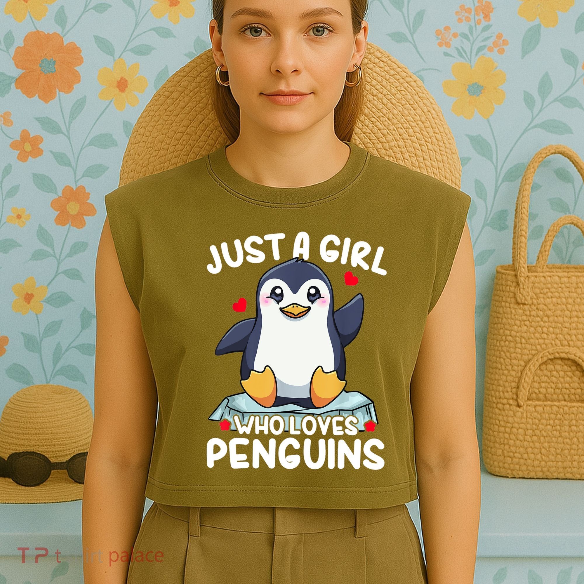 Penguin Just A Girl Who Loves Penguins Cool Gift Garment-Dyed Women's Muscle Tee
