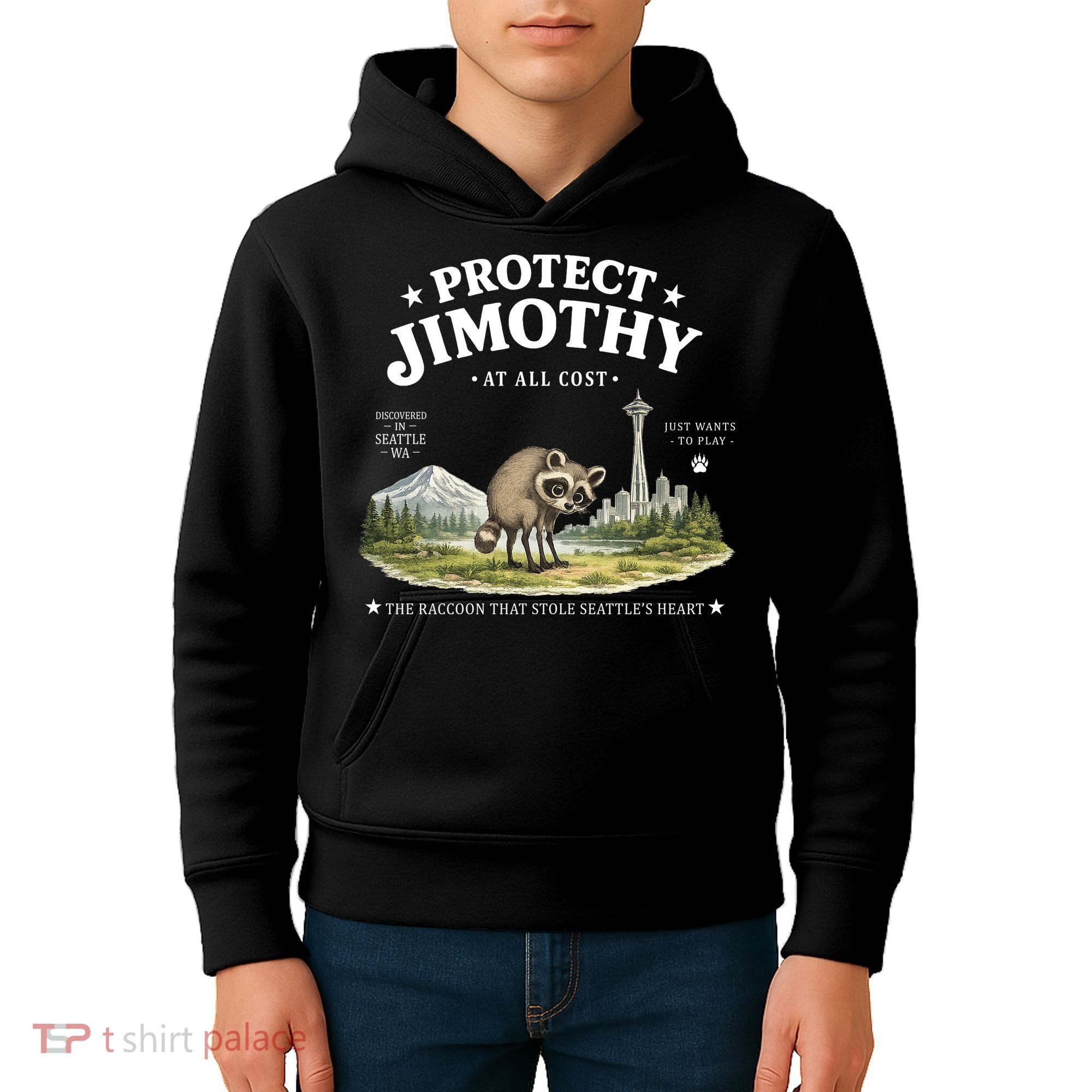 Protect Jimothy At All Cost Funny Raccoon Kids Hoodie