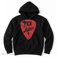 Pick Jesus Christian Music Pastor Guitar Red Pick Hoodie thumb 0