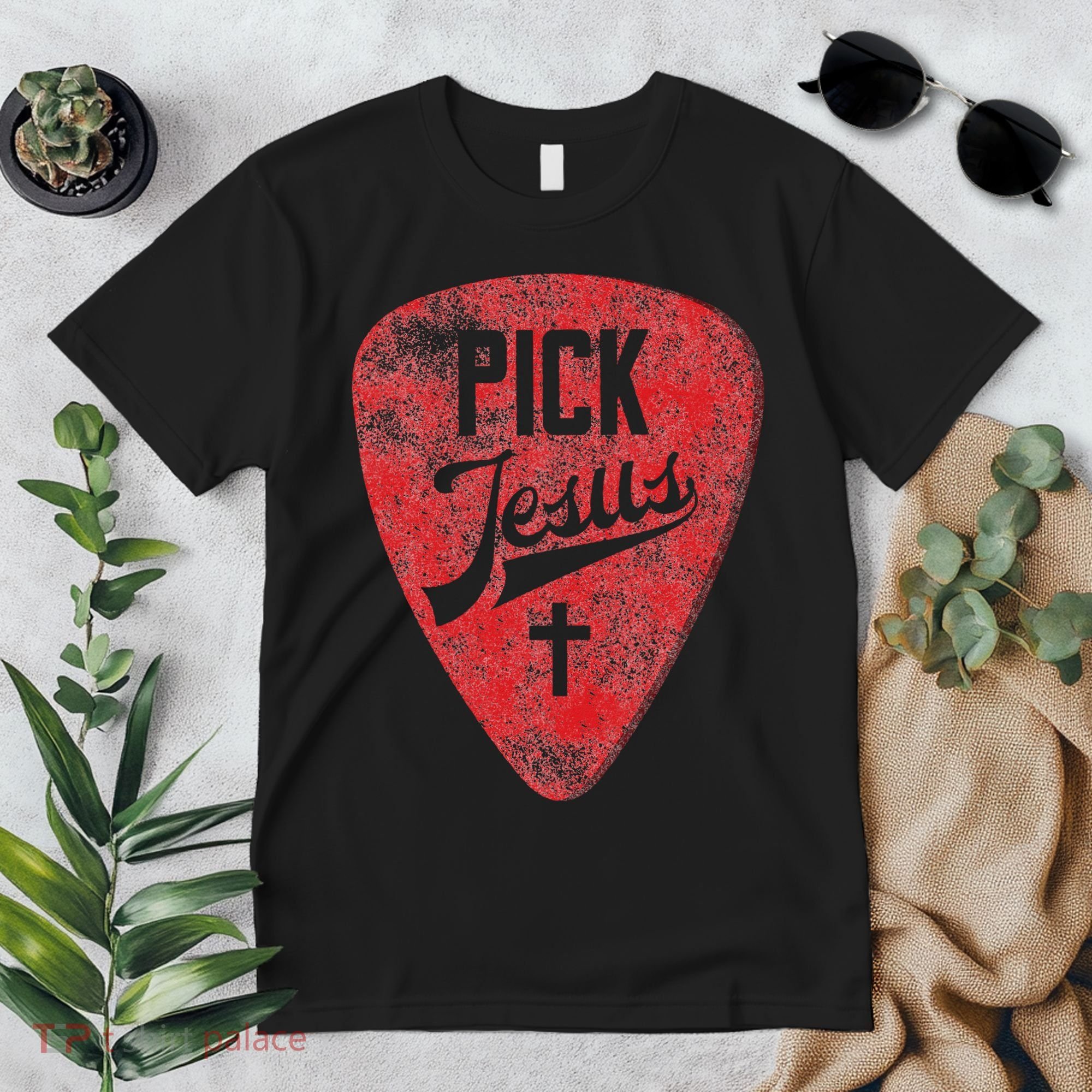 Pick Jesus Christian Music Pastor Guitar Red Pick Premium T-Shirt