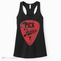 Pick Jesus Christian Music Pastor Guitar Red Pick Women's Tank Top thumb 0