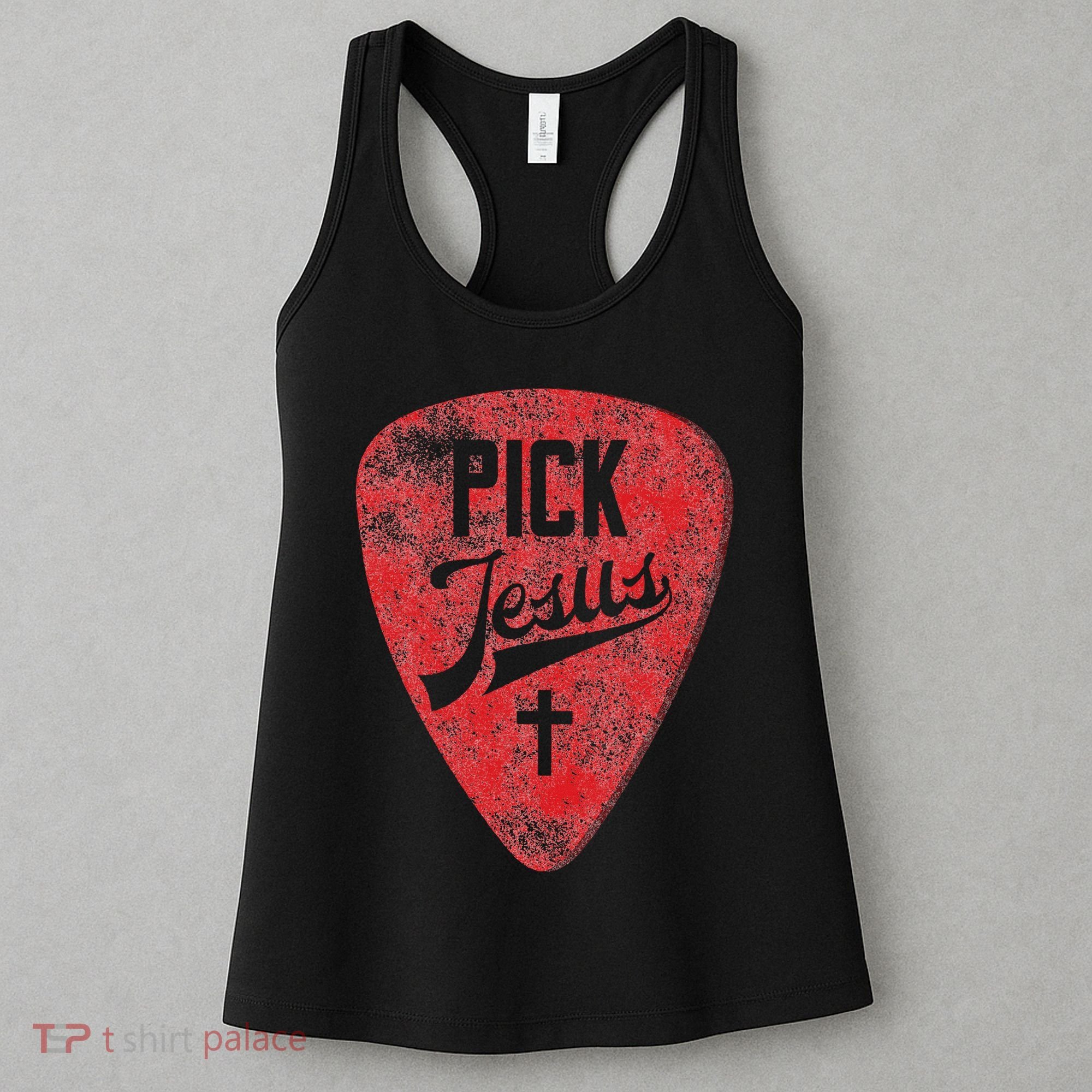 Pick Jesus Christian Music Pastor Guitar Red Pick Women's Tank Top
