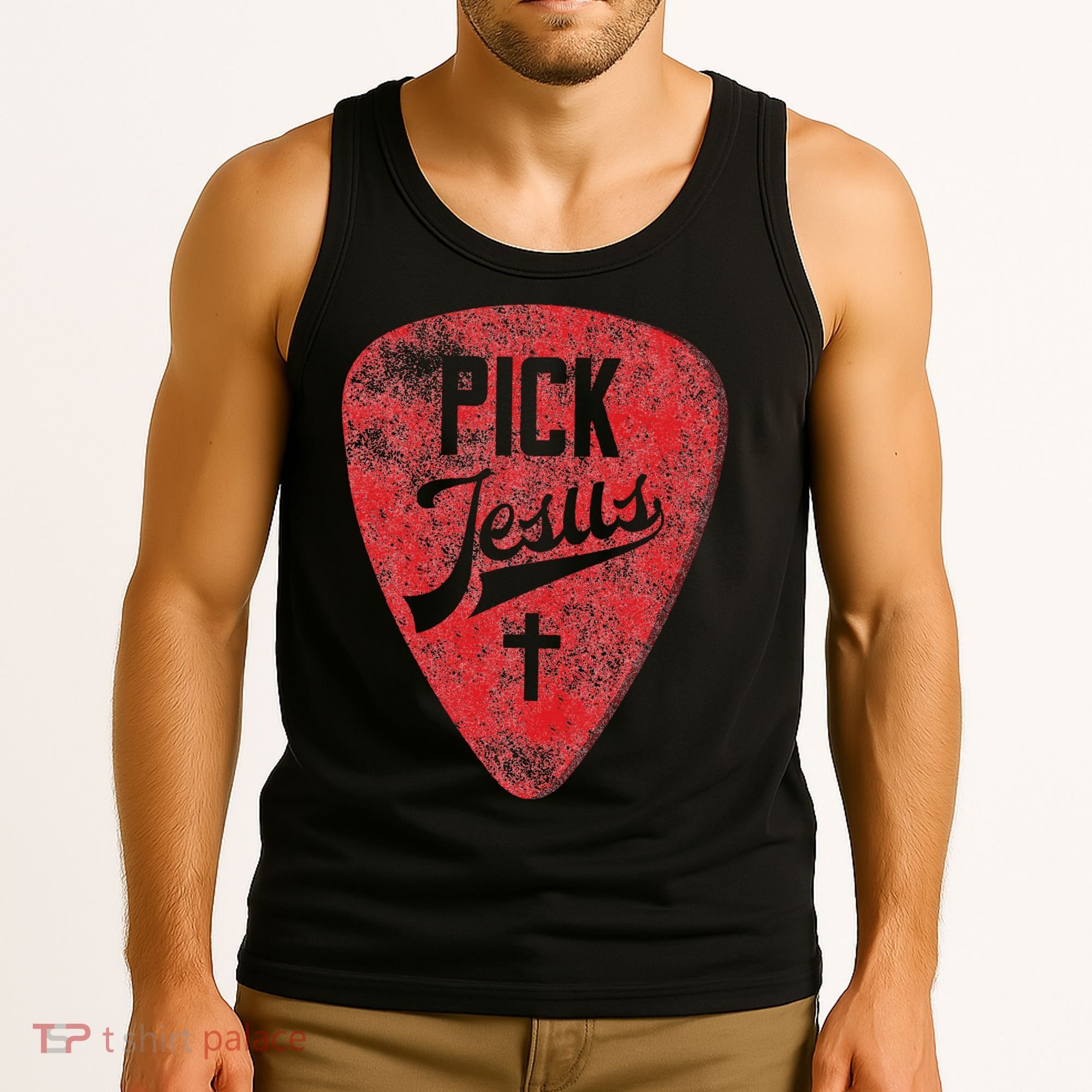 Pick Jesus Christian Music Pastor Guitar Red Pick Tank Top