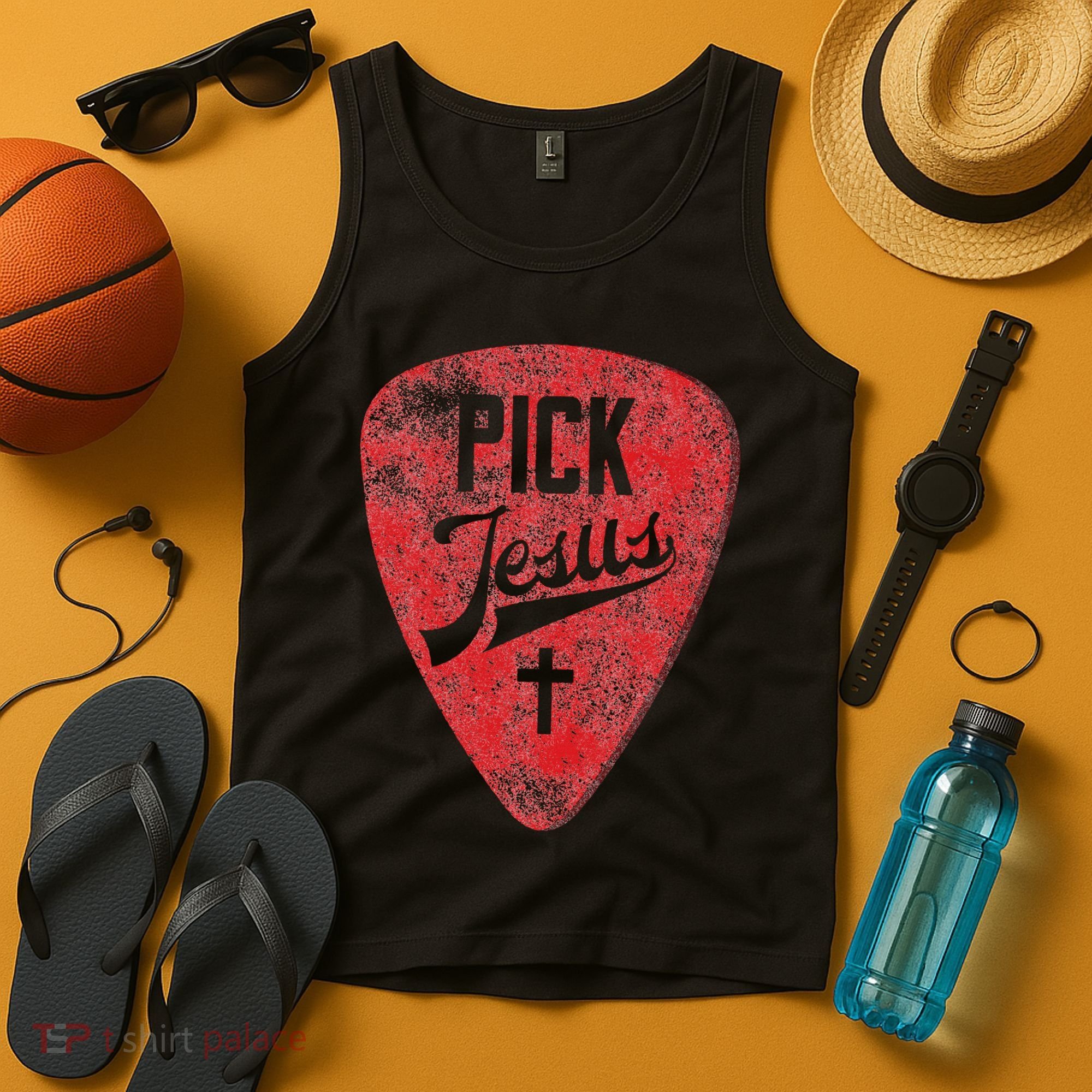 Pick Jesus Christian Music Pastor Guitar Red Pick Tank Top