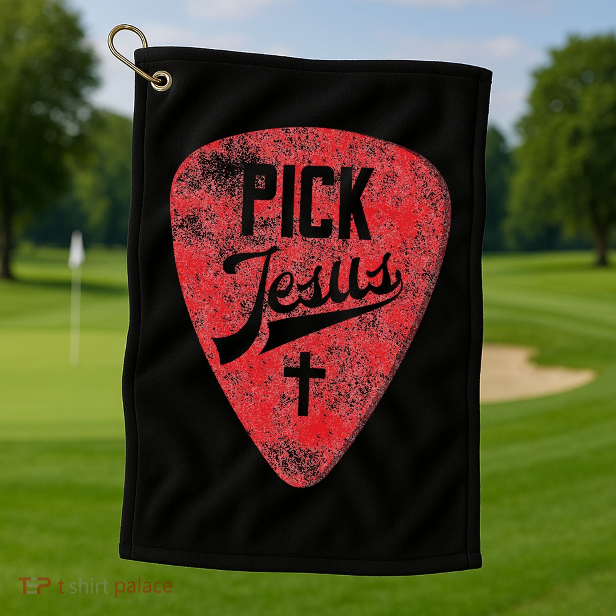 Pick Jesus Christian Music Pastor Guitar Red Pick Golf Towel
