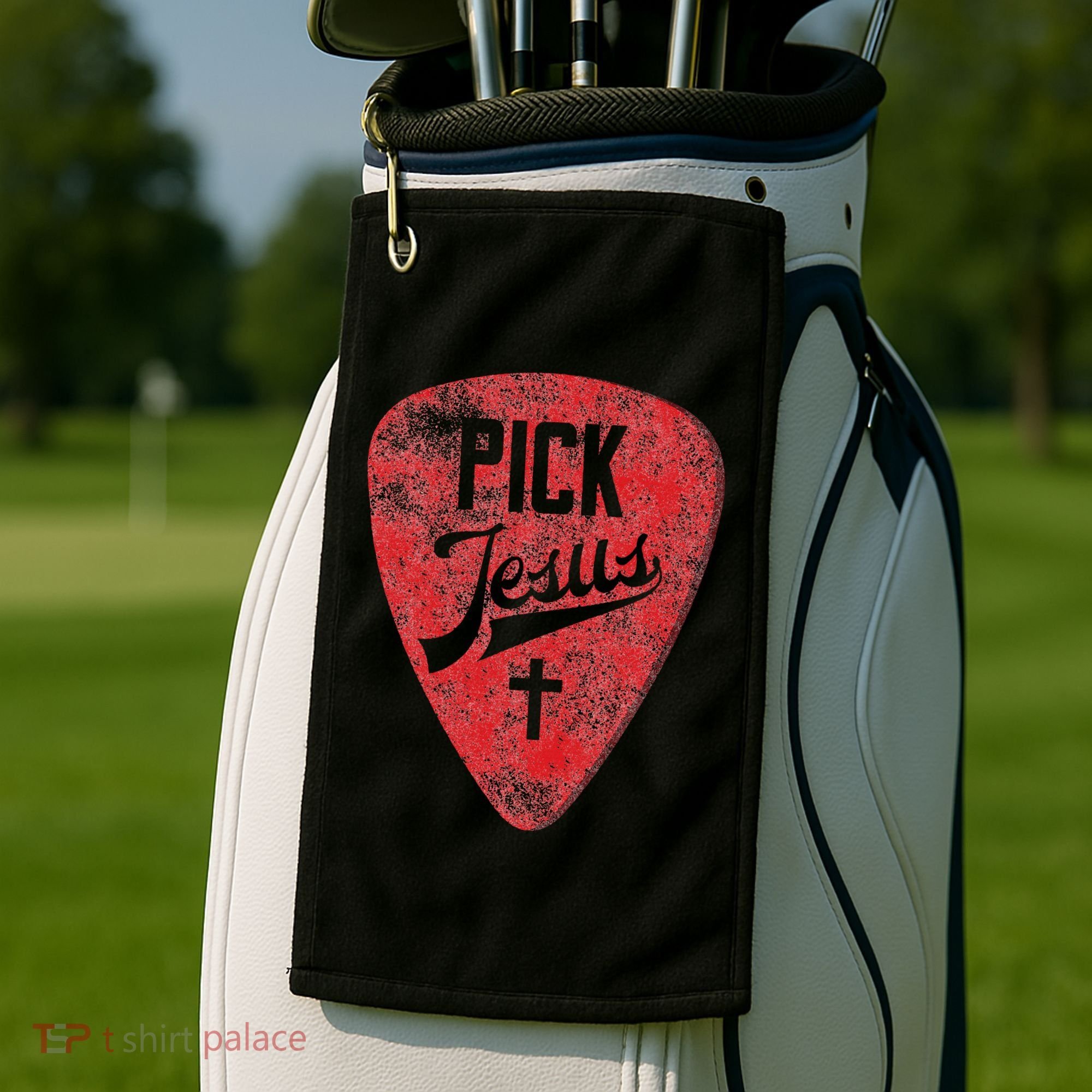 Pick Jesus Christian Music Pastor Guitar Red Pick Golf Towel