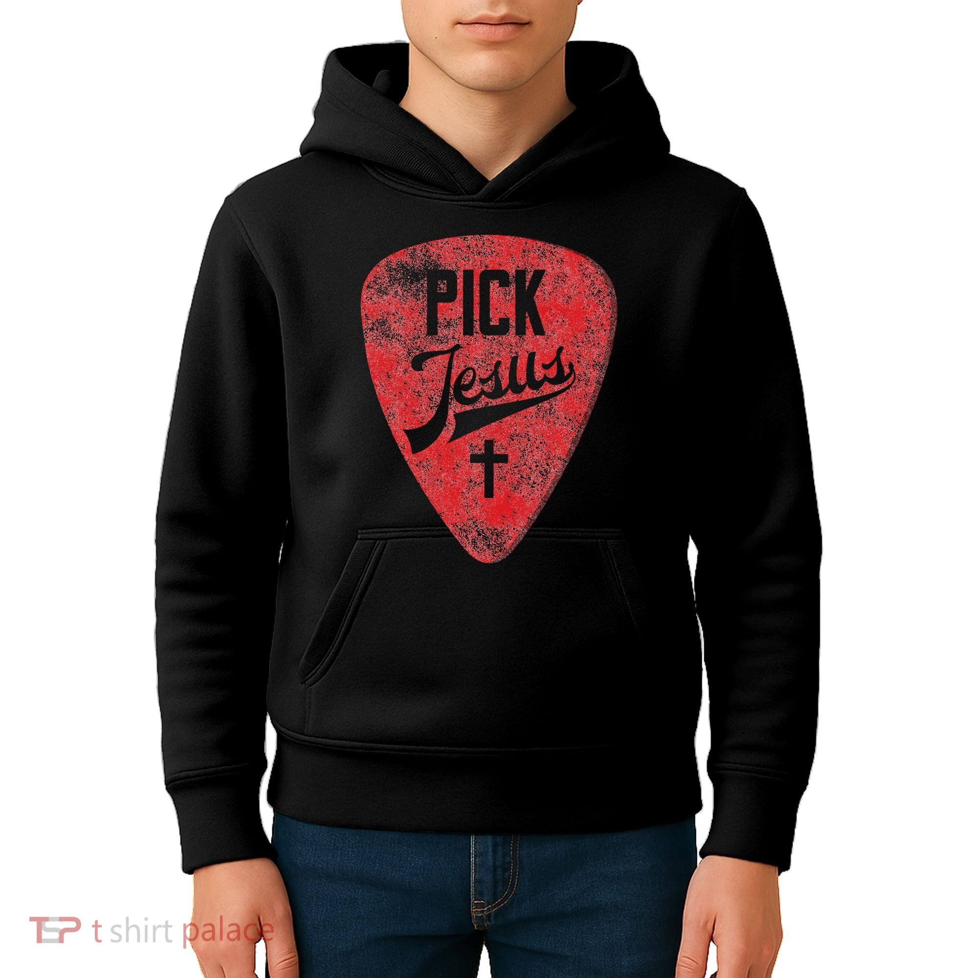 Pick Jesus Christian Music Pastor Guitar Red Pick Kids Hoodie