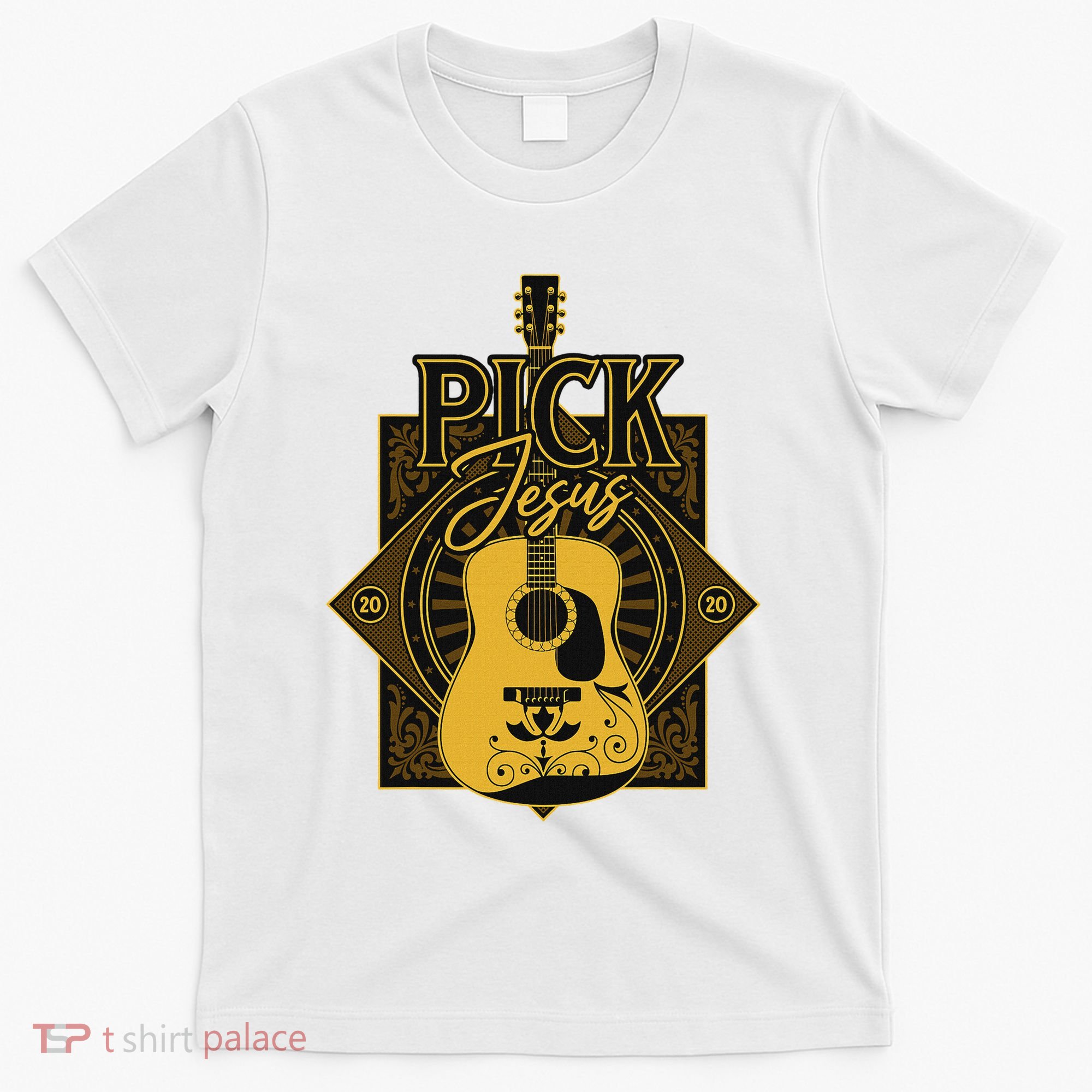 Pick Jesus Funny Christian Pastor Guitar Worship Leader T-Shirt