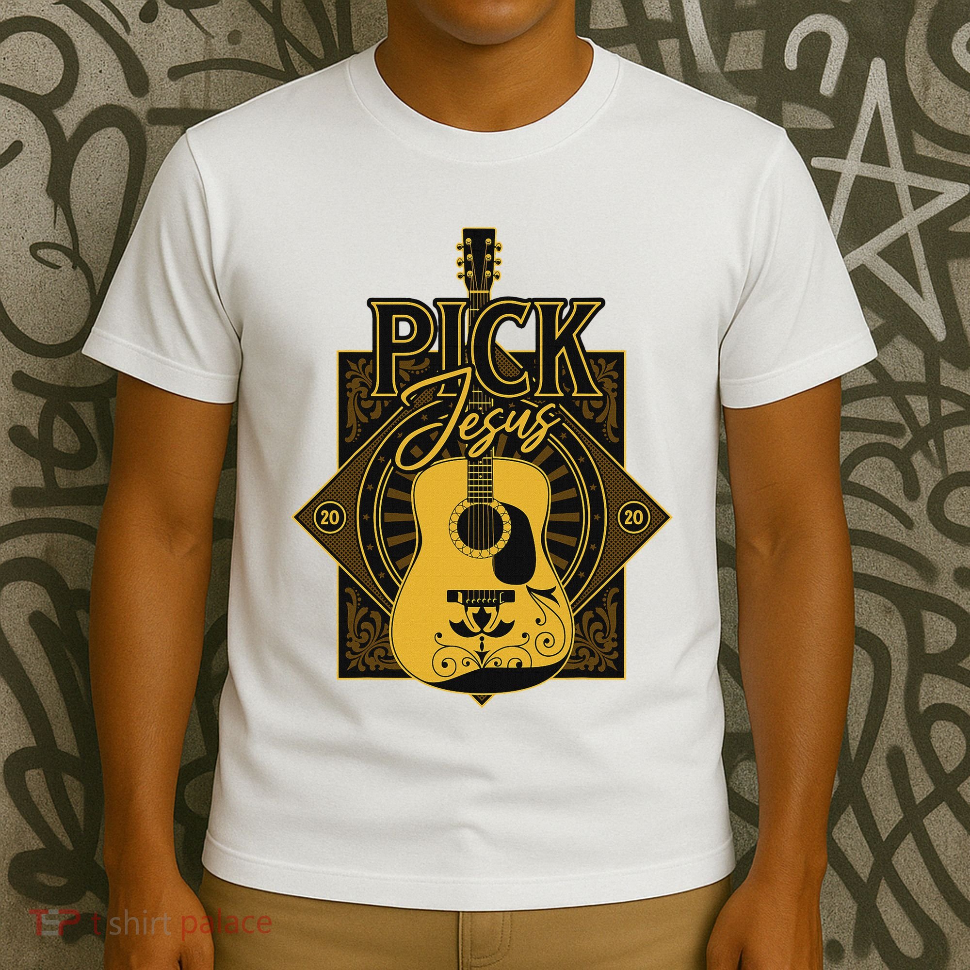 Pick Jesus Funny Christian Pastor Guitar Worship Leader T-Shirt
