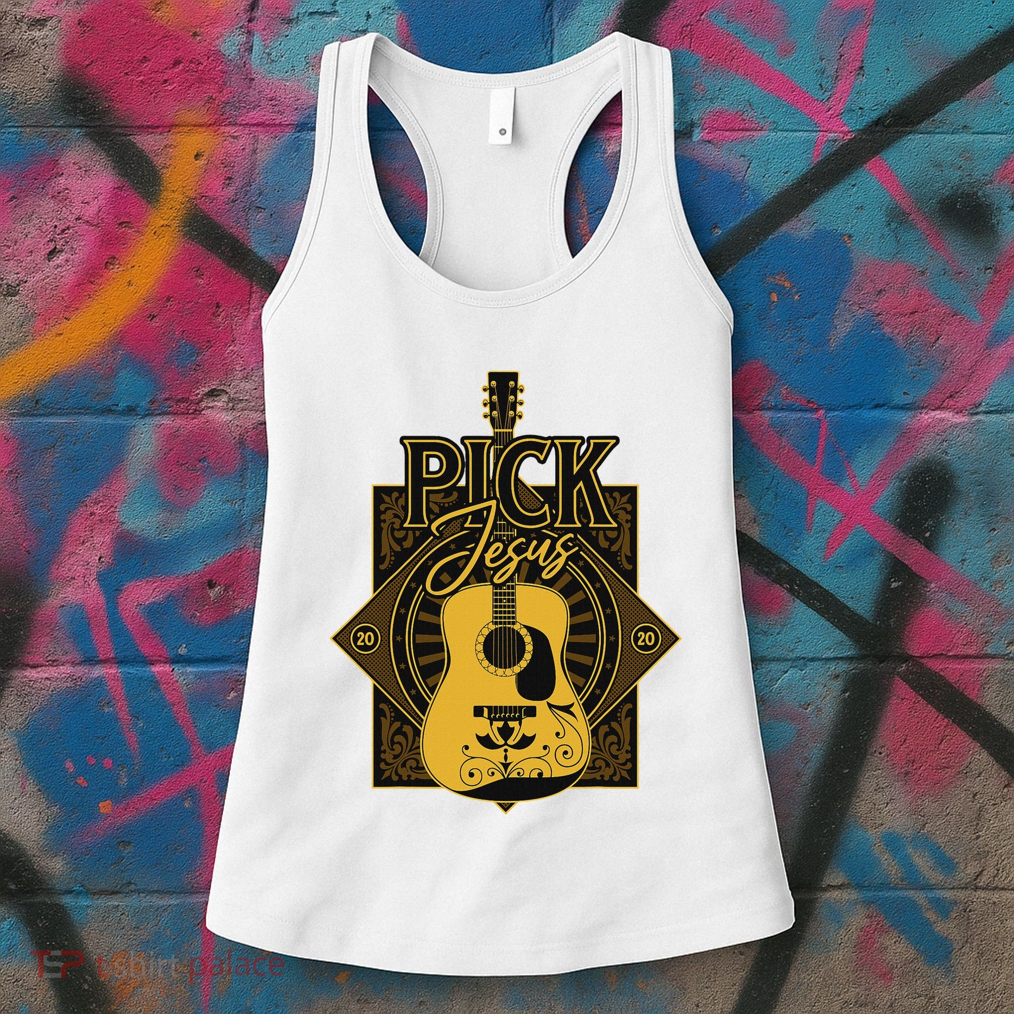Pick Jesus Funny Christian Pastor Guitar Worship Leader Women's Tank Top