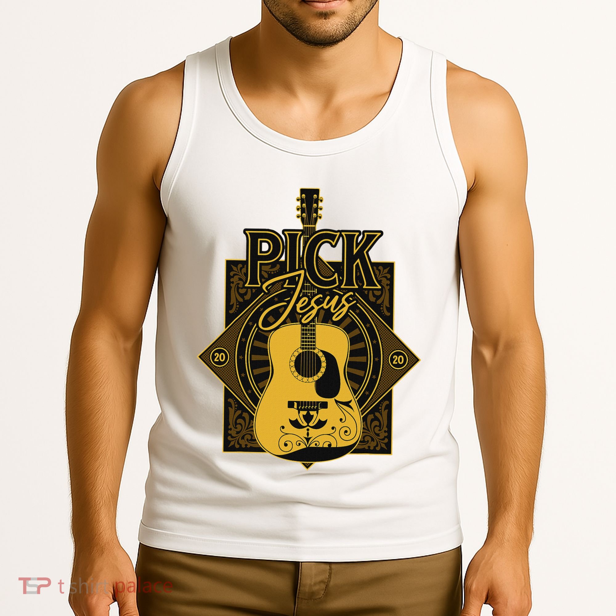 Pick Jesus Funny Christian Pastor Guitar Worship Leader Tank Top
