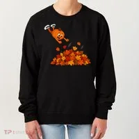 Pumpkin Jumping Into Fall Autumn Leaves Women's Sweatshirt thumb 0