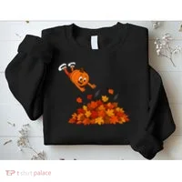 Pumpkin Jumping Into Fall Autumn Leaves Sweatshirt thumb 2