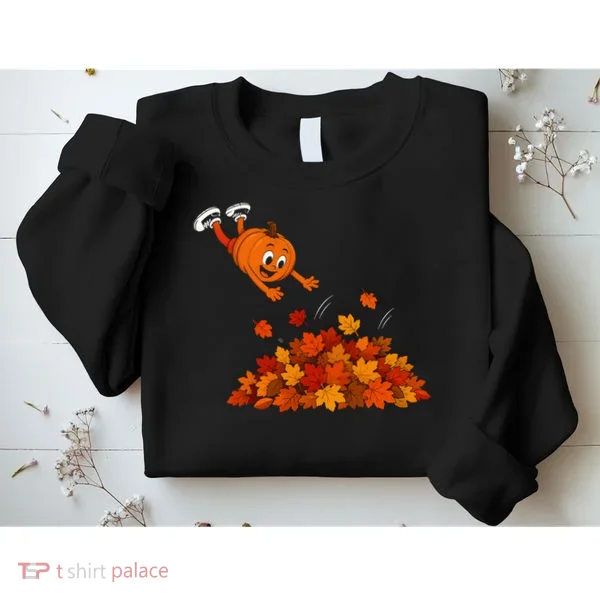 Pumpkin Jumping Into Fall Autumn Leaves Sweatshirt