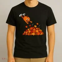 Pumpkin Jumping Into Fall Autumn Leaves T-Shirt thumb 3
