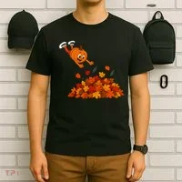 Pumpkin Jumping Into Fall Autumn Leaves T-Shirt thumb 6