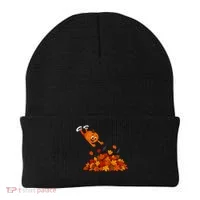 Pumpkin Jumping Into Fall Autumn Leaves Beanie thumb 0