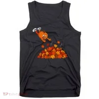 Pumpkin Jumping Into Fall Autumn Leaves Tank Top thumb 0