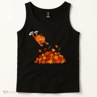 Pumpkin Jumping Into Fall Autumn Leaves Tank Top thumb 2