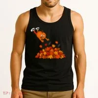 Pumpkin Jumping Into Fall Autumn Leaves Tank Top thumb 3