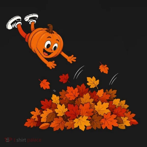 Pumpkin Jumping Into Fall Autumn Leaves Tank Top