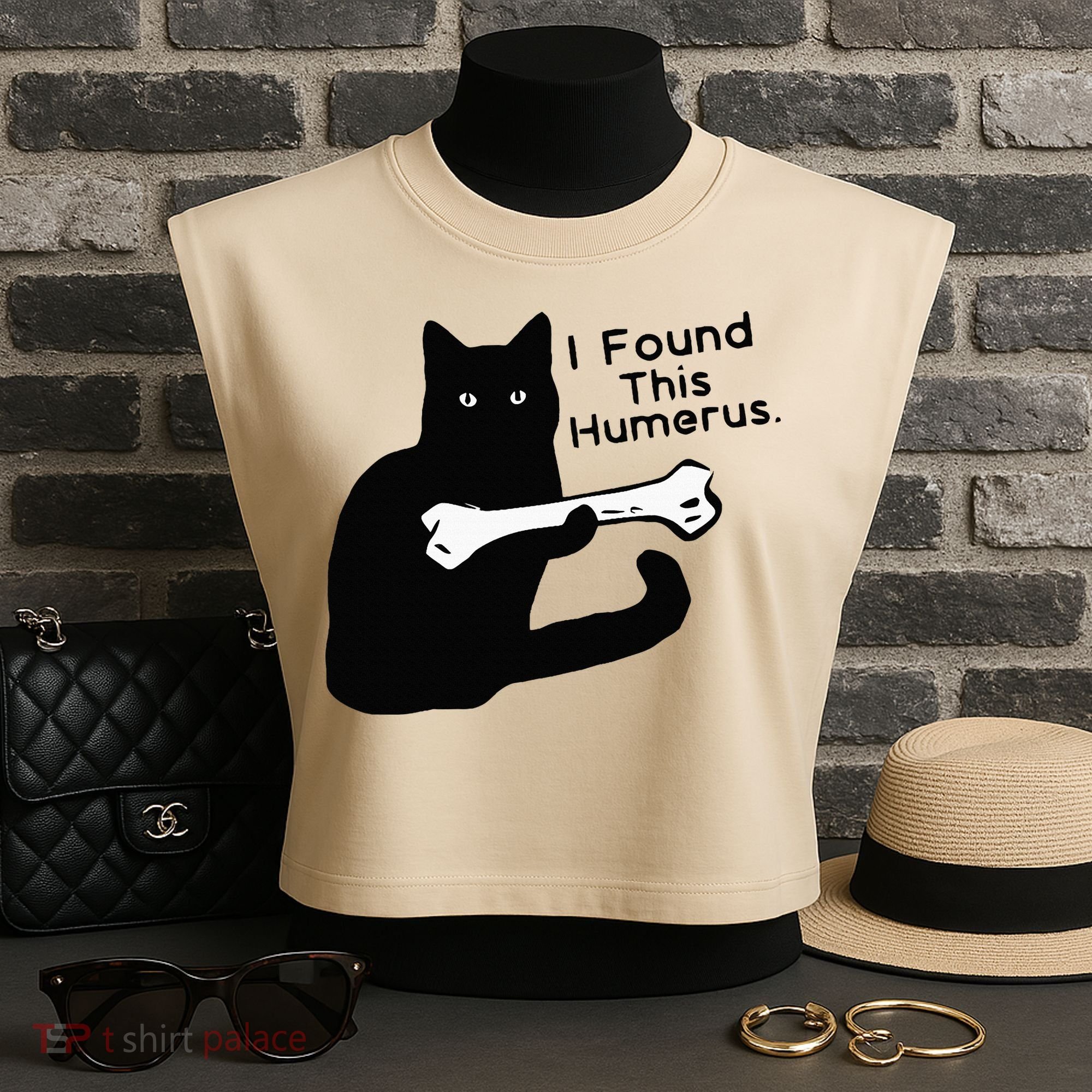 Pun Joke I Found This Humerus Humorous Cat Lover Garment-Dyed Women's Muscle Tee