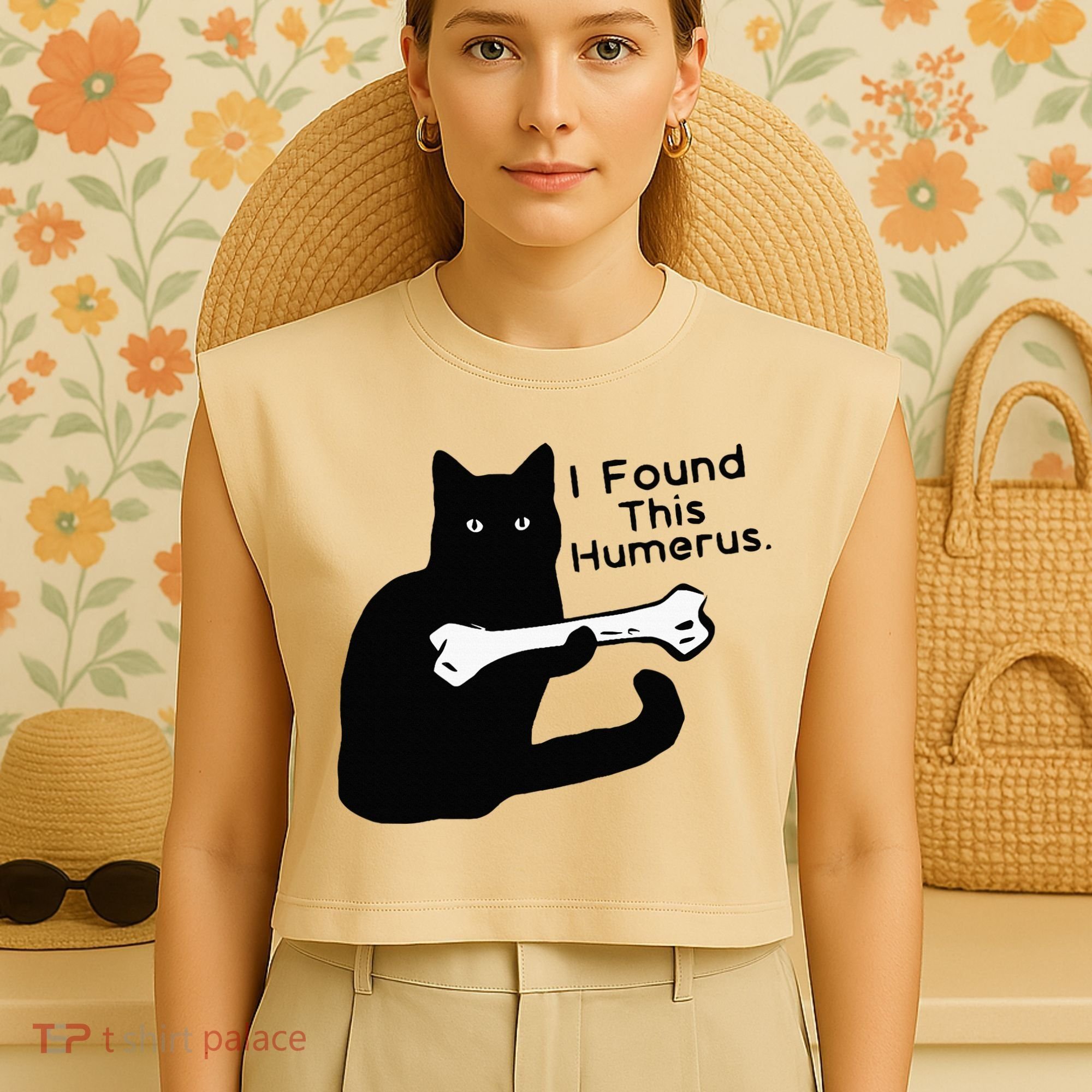 Pun Joke I Found This Humerus Humorous Cat Lover Garment-Dyed Women's Muscle Tee