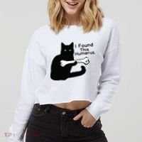 Pun Joke I Found This Humerus Humorous Cat Lover Cropped Pullover Crew thumb 2