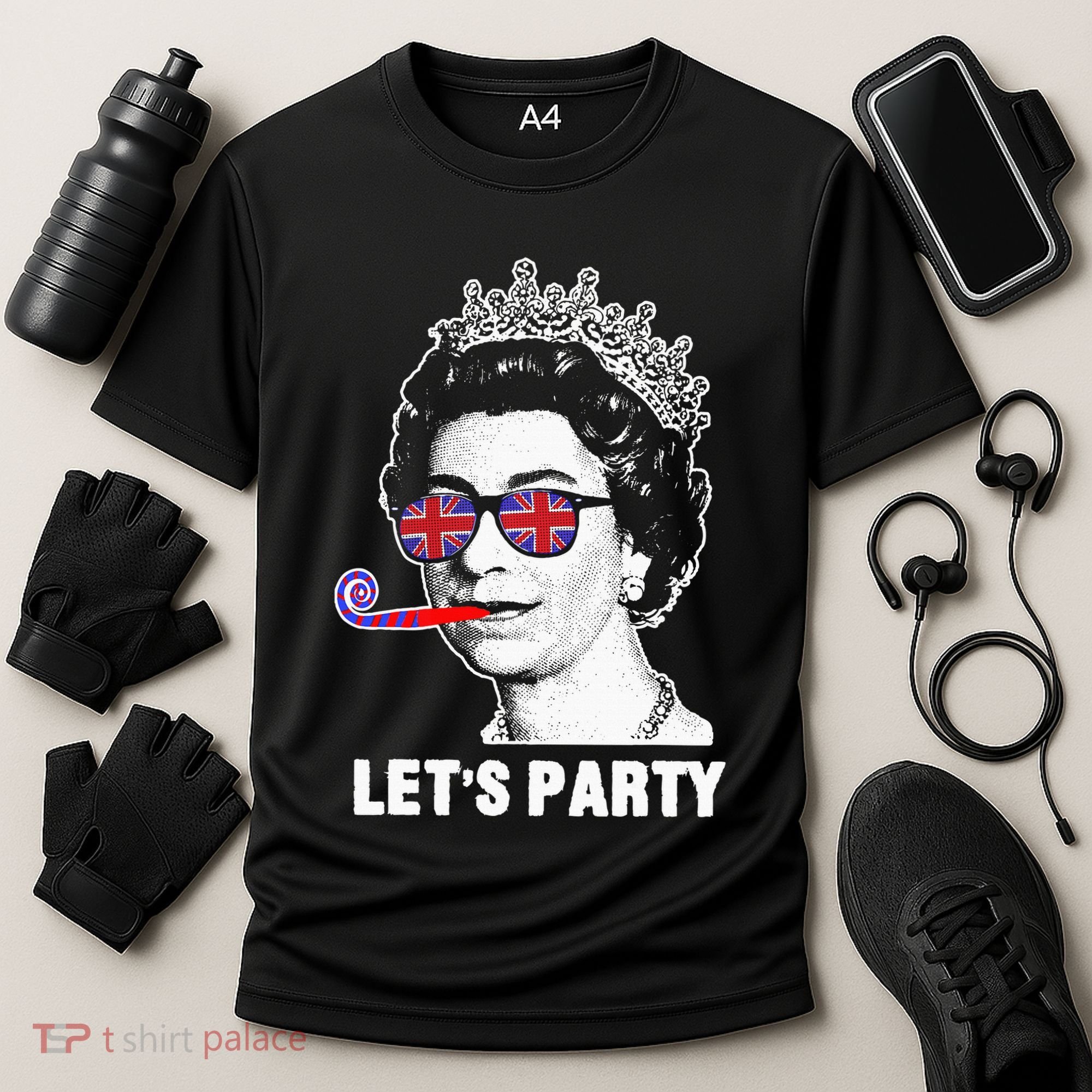 Platinum Jubilee. Queen & Union Jack LetS Party Funny Queen Cooling Performance Crew T-Shirt