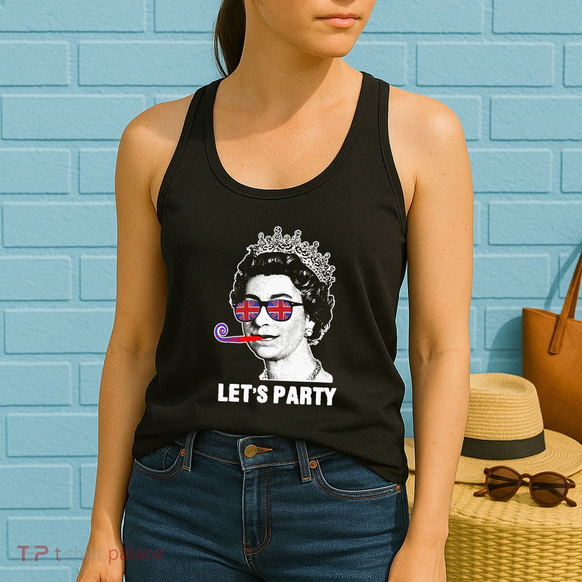 Platinum Jubilee. Queen & Union Jack LetS Party Funny Queen Women's Tank Top