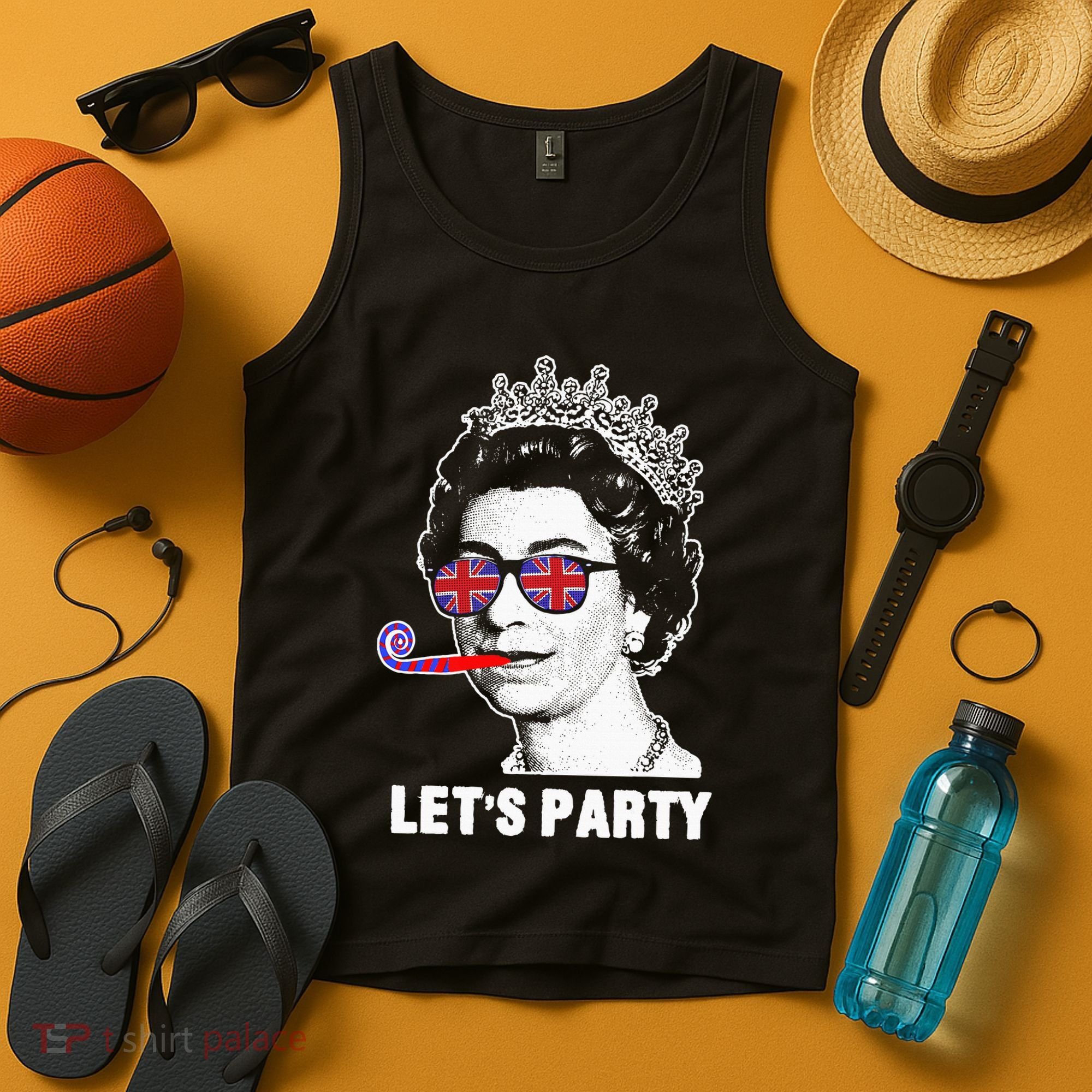Platinum Jubilee. Queen & Union Jack LetS Party Funny Queen Tank Top