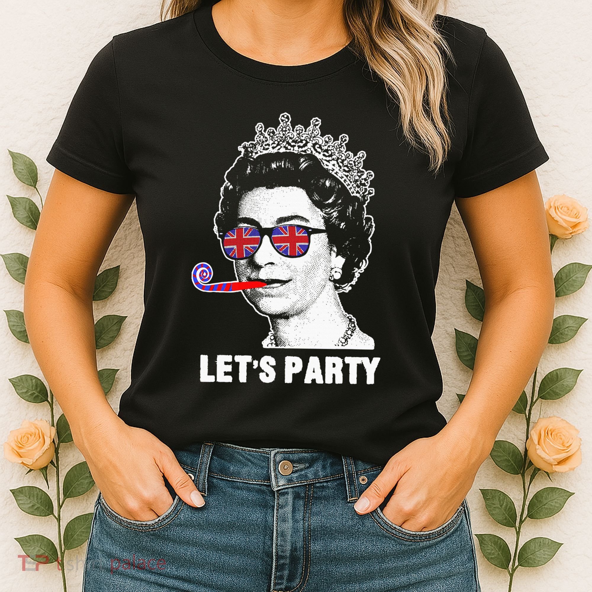 Platinum Jubilee. Queen & Union Jack LetS Party Funny Queen Women's T-Shirt