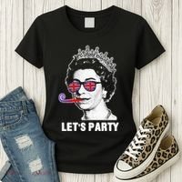 Platinum Jubilee. Queen & Union Jack LetS Party Funny Queen Women's T-Shirt thumb 3
