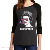 Platinum Jubilee. Queen & Union Jack LetS Party Funny Queen Women's Tri-Blend 3/4-Sleeve Raglan Shirt thumb 2